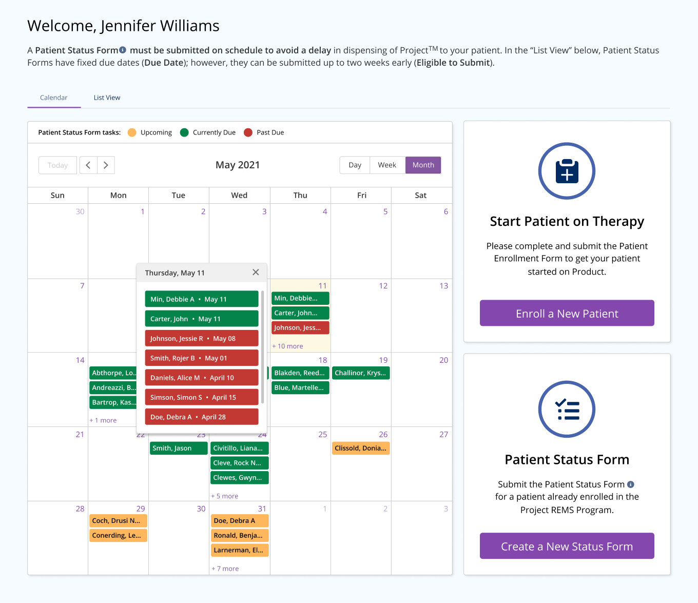 Patient Appointment Calendar