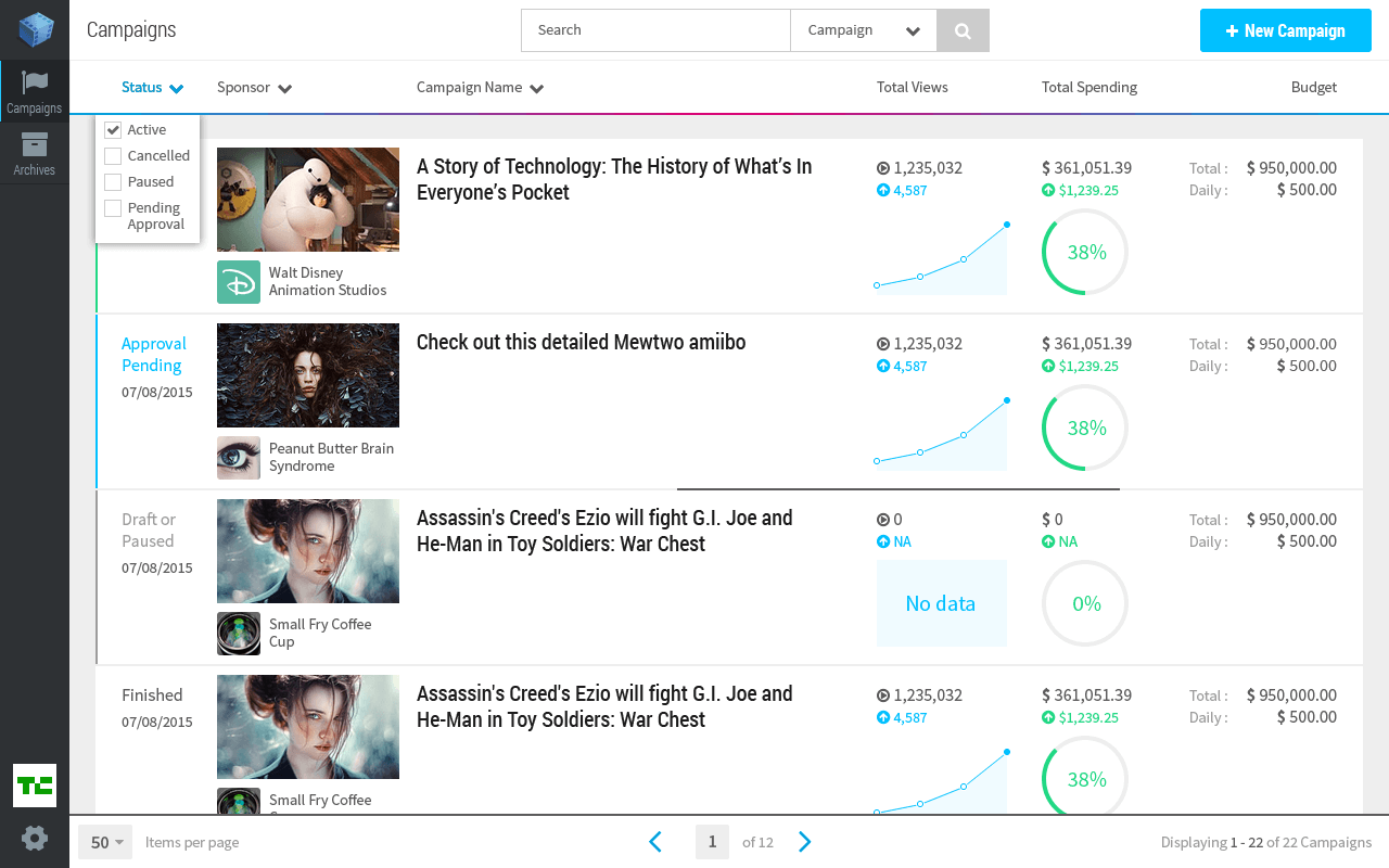 Reelcontent Dashboard UI